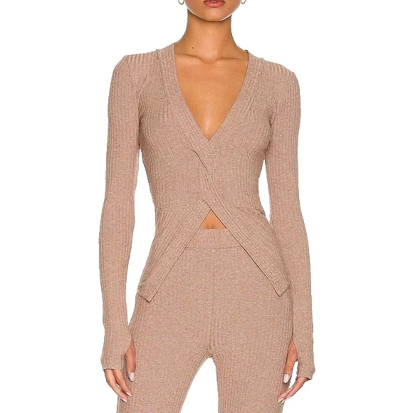 Alix NYC Inez Top In Chestnut Long Sleeve Size Medium Open Front Ribbed Revolve - Picture 1 of 8